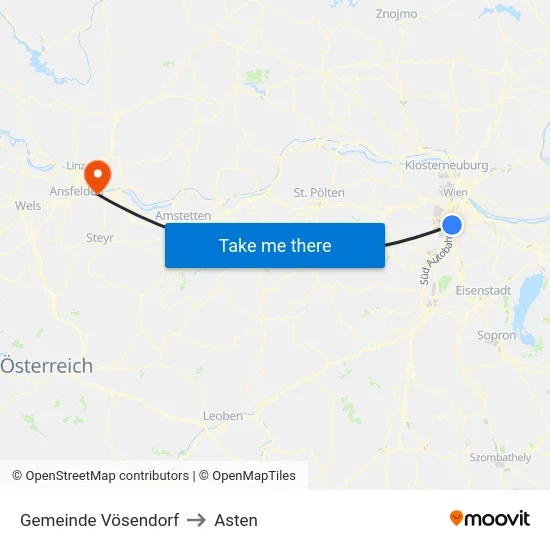 Gemeinde Vösendorf to Asten map