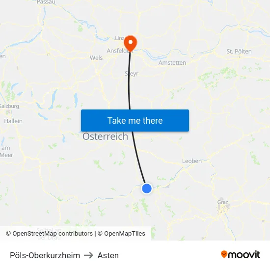 Pöls-Oberkurzheim to Asten map