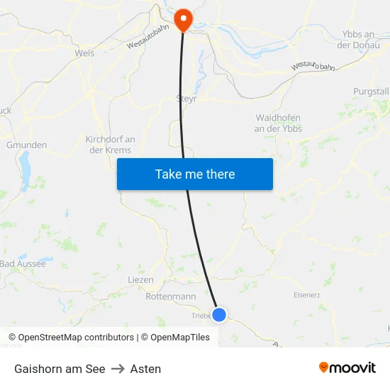 Gaishorn am See to Asten map