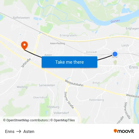 Enns to Asten map