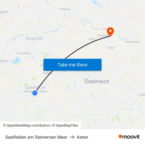 Saalfelden am Steinernen Meer to Asten map