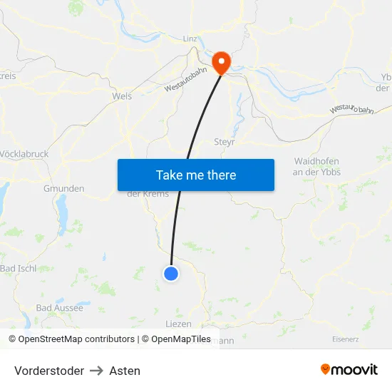 Vorderstoder to Asten map