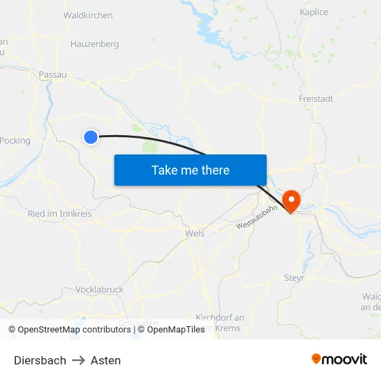 Diersbach to Asten map