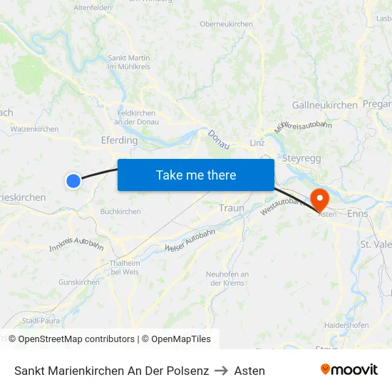 Sankt Marienkirchen An Der Polsenz to Asten map
