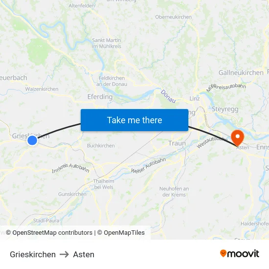 Grieskirchen to Asten map