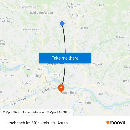 Hirschbach Im Mühlkreis to Asten map