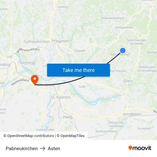 Pabneukirchen to Asten map
