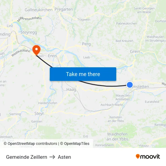Gemeinde Zeillern to Asten map