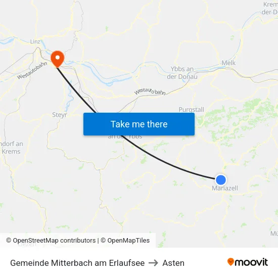Gemeinde Mitterbach am Erlaufsee to Asten map