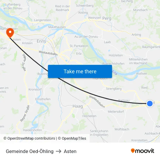 Gemeinde Oed-Öhling to Asten map