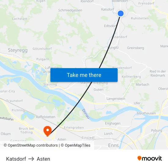 Katsdorf to Asten map