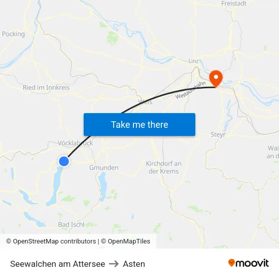 Seewalchen am Attersee to Asten map