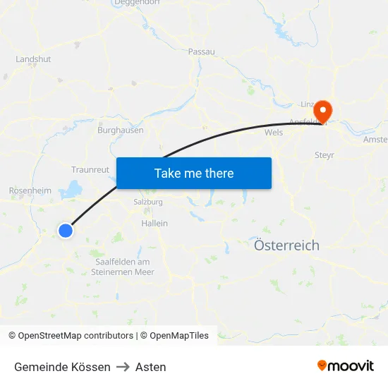 Gemeinde Kössen to Asten map