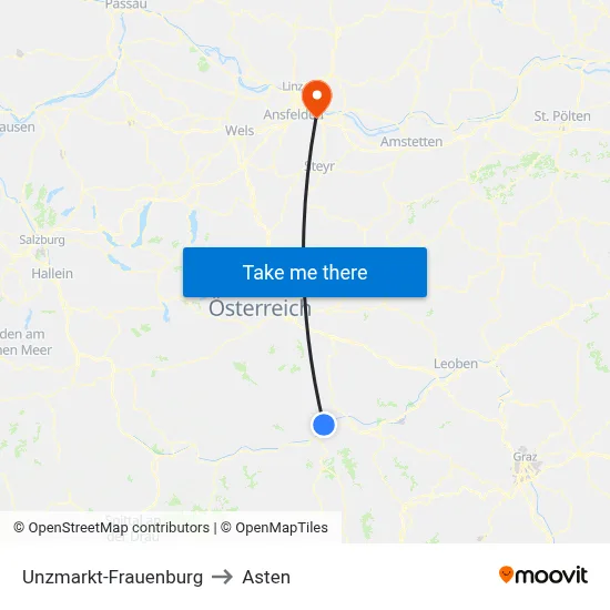 Unzmarkt-Frauenburg to Asten map