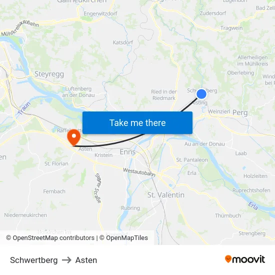 Schwertberg to Asten map