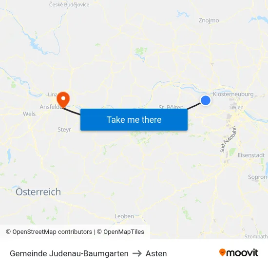 Gemeinde Judenau-Baumgarten to Asten map
