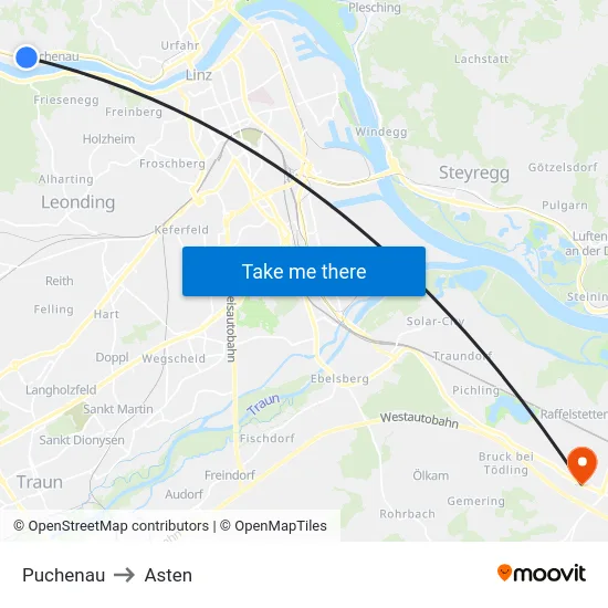 Puchenau to Asten map