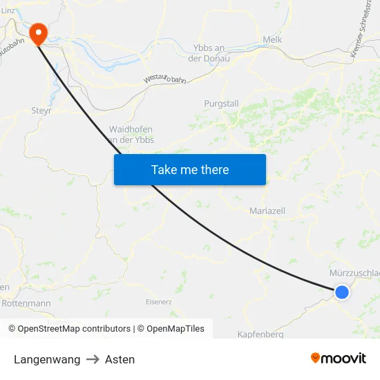 Langenwang to Asten map