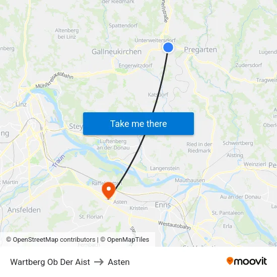 Wartberg Ob Der Aist to Asten map