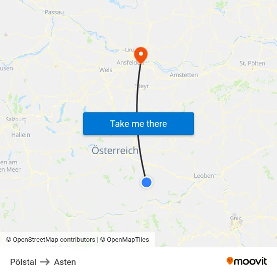 Pölstal to Asten map