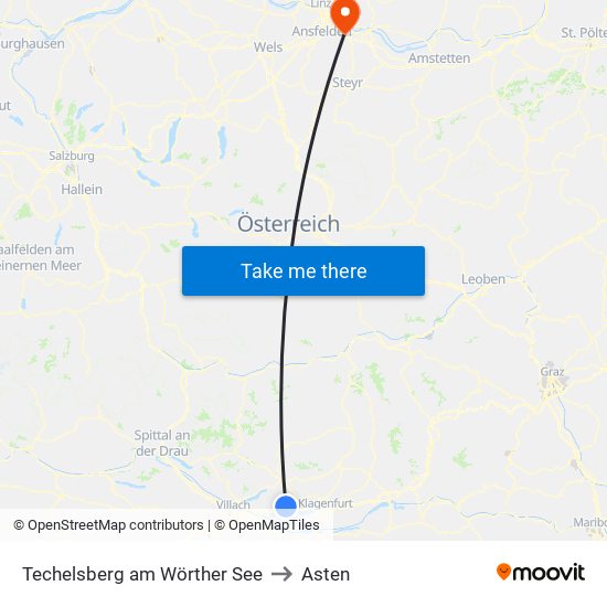 Techelsberg am Wörther See to Asten map
