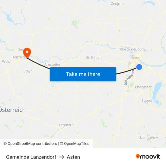Gemeinde Lanzendorf to Asten map