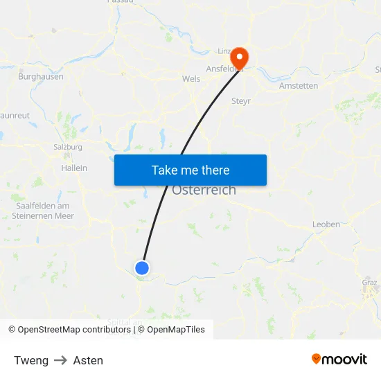 Tweng to Asten map