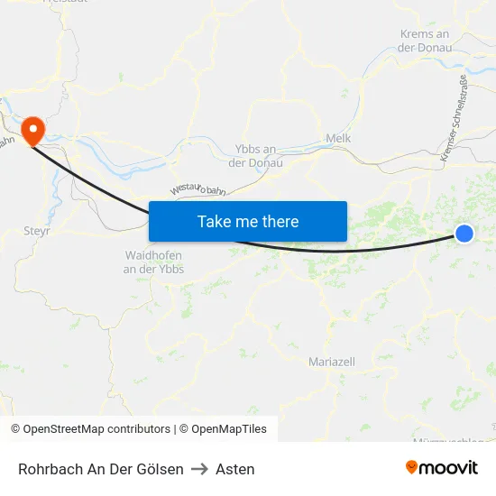 Rohrbach An Der Gölsen to Asten map