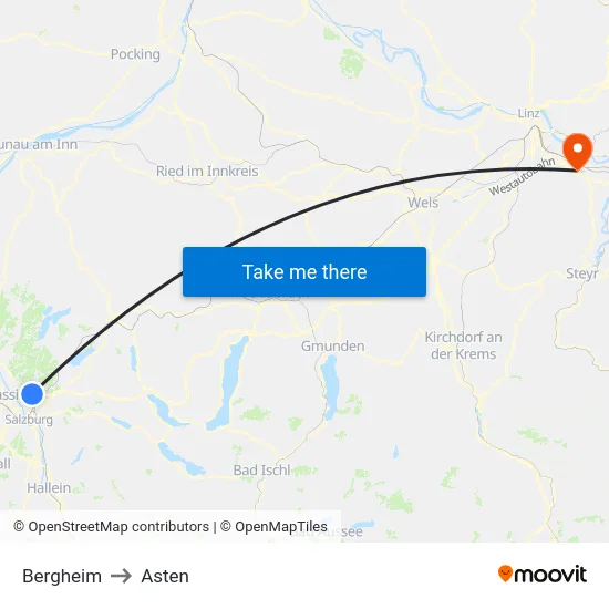 Bergheim to Asten map