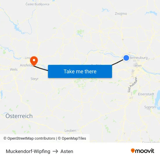 Muckendorf-Wipfing to Asten map