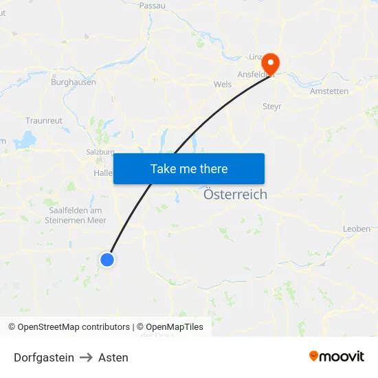 Dorfgastein to Asten map