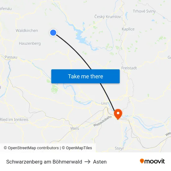 Schwarzenberg am Böhmerwald to Asten map
