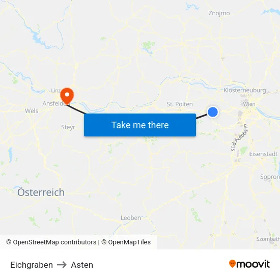 Eichgraben to Asten map