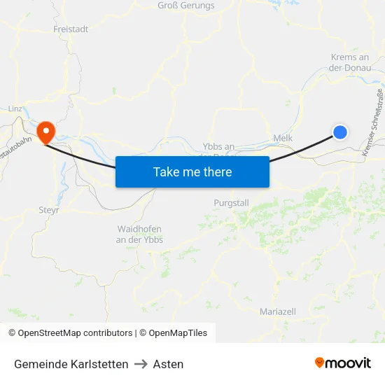 Gemeinde Karlstetten to Asten map