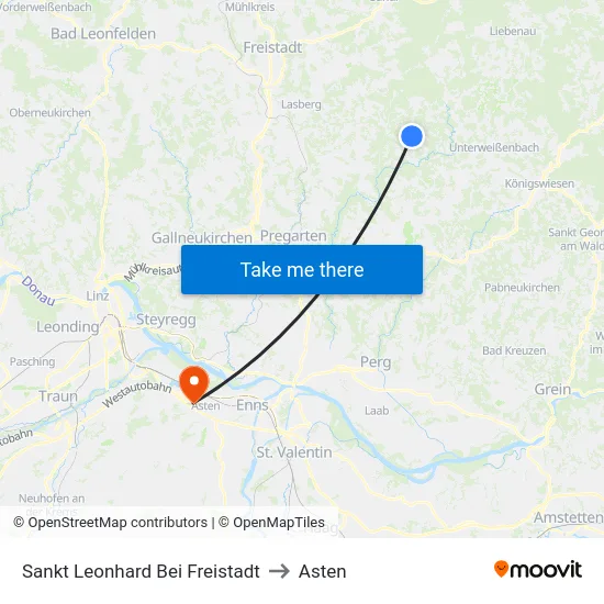 Sankt Leonhard Bei Freistadt to Asten map