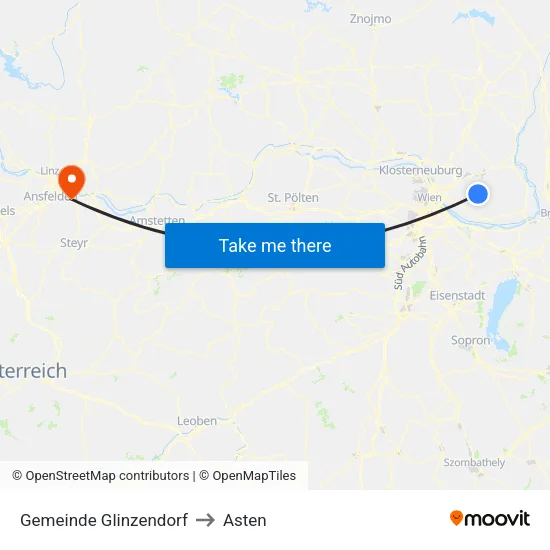 Gemeinde Glinzendorf to Asten map