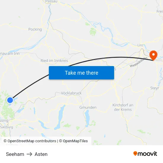 Seeham to Asten map