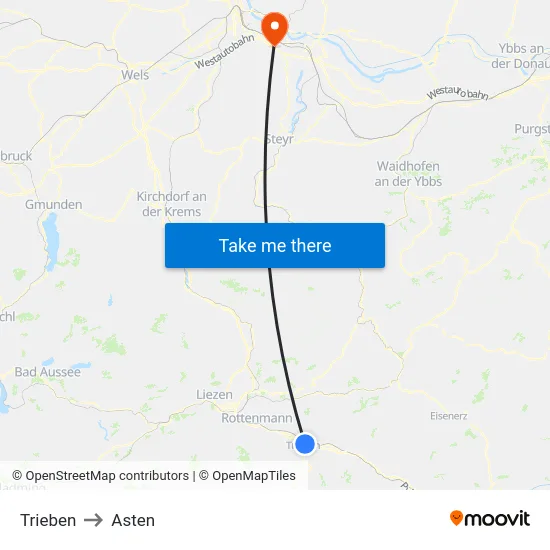 Trieben to Asten map