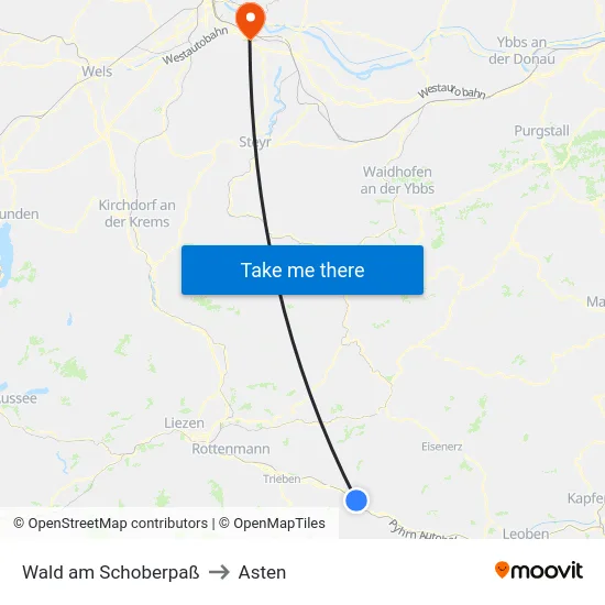 Wald am Schoberpaß to Asten map