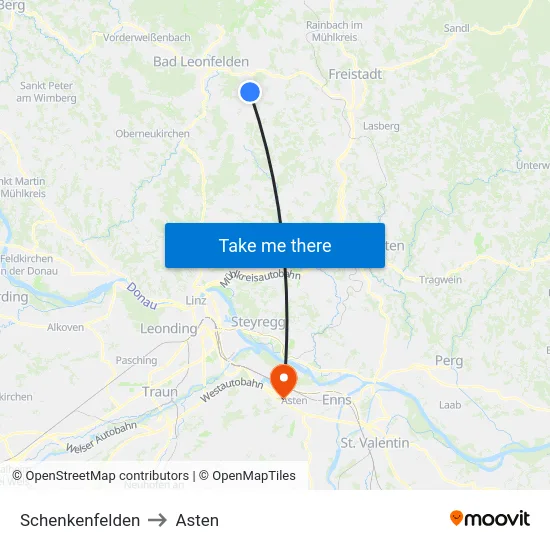 Schenkenfelden to Asten map