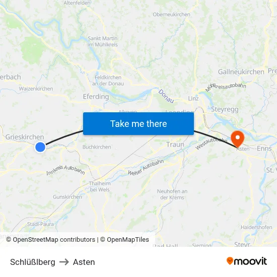 Schlüßlberg to Asten map