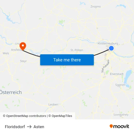 Floridsdorf to Asten map