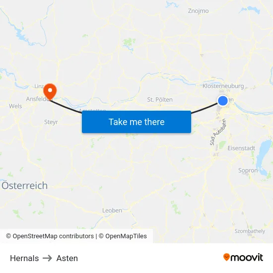 Hernals to Asten map