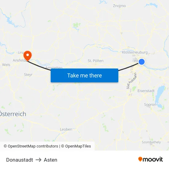 Donaustadt to Asten map