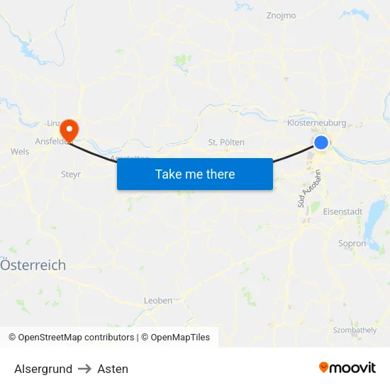 Alsergrund to Asten map