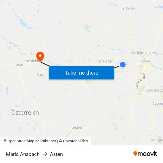 Maria Anzbach to Asten map