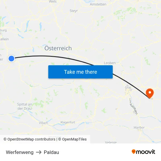 Werfenweng to Paldau map