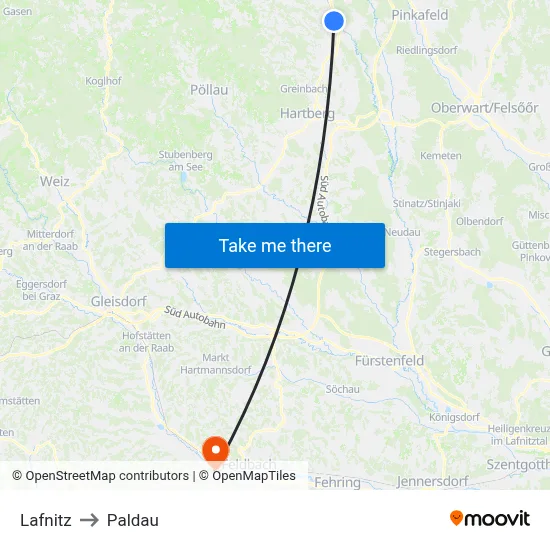 Lafnitz to Paldau map