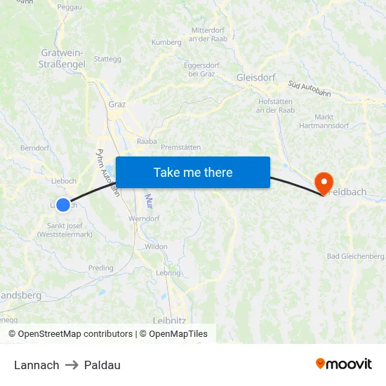 Lannach to Paldau map