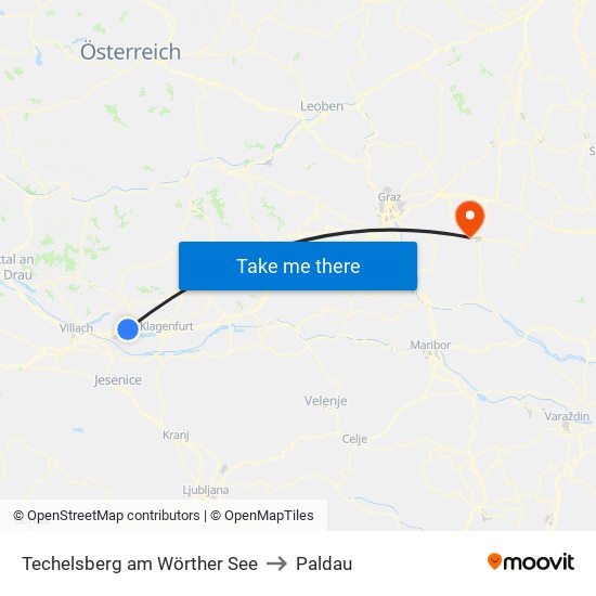 Techelsberg am Wörther See to Paldau map